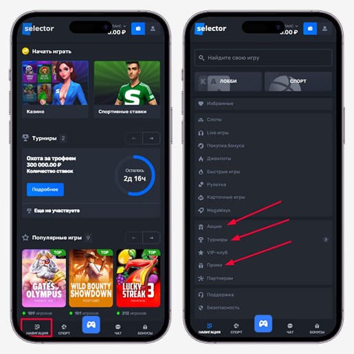 Интерфейс для перехода в раздел с бонусами